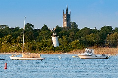 Boats and Church Around Palmer Island Light